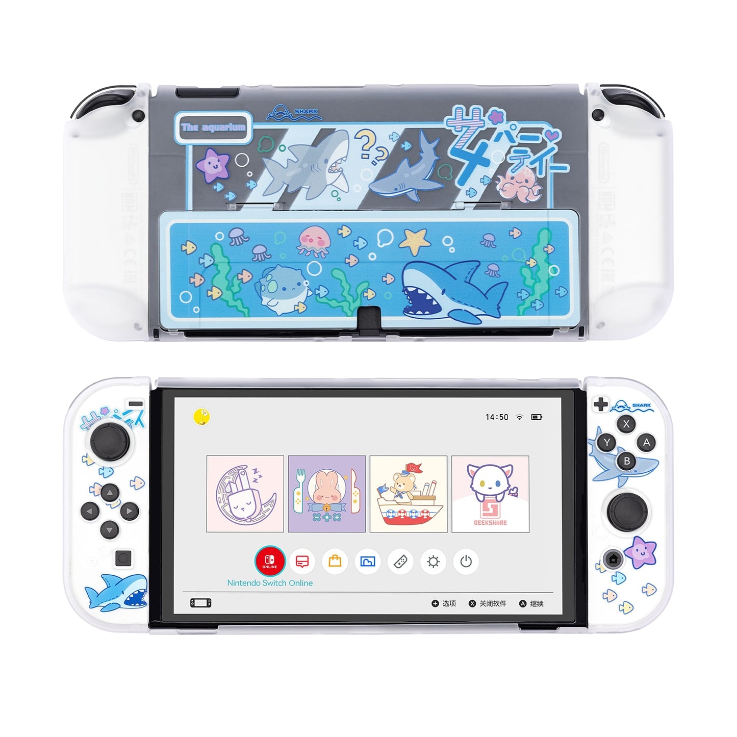 GeekShare Nintendo Switch OLED Case Shark Party Hard Shell Transparent Split Joy-con Protective Cover For Switch OLED Lite Shell