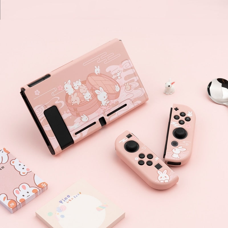 GeekShare Nintend Switch Case Cute Steamed Bread Rabbit Cartoon Soft Full Cover Back Girp Shell For Nintendo Switch Accessories