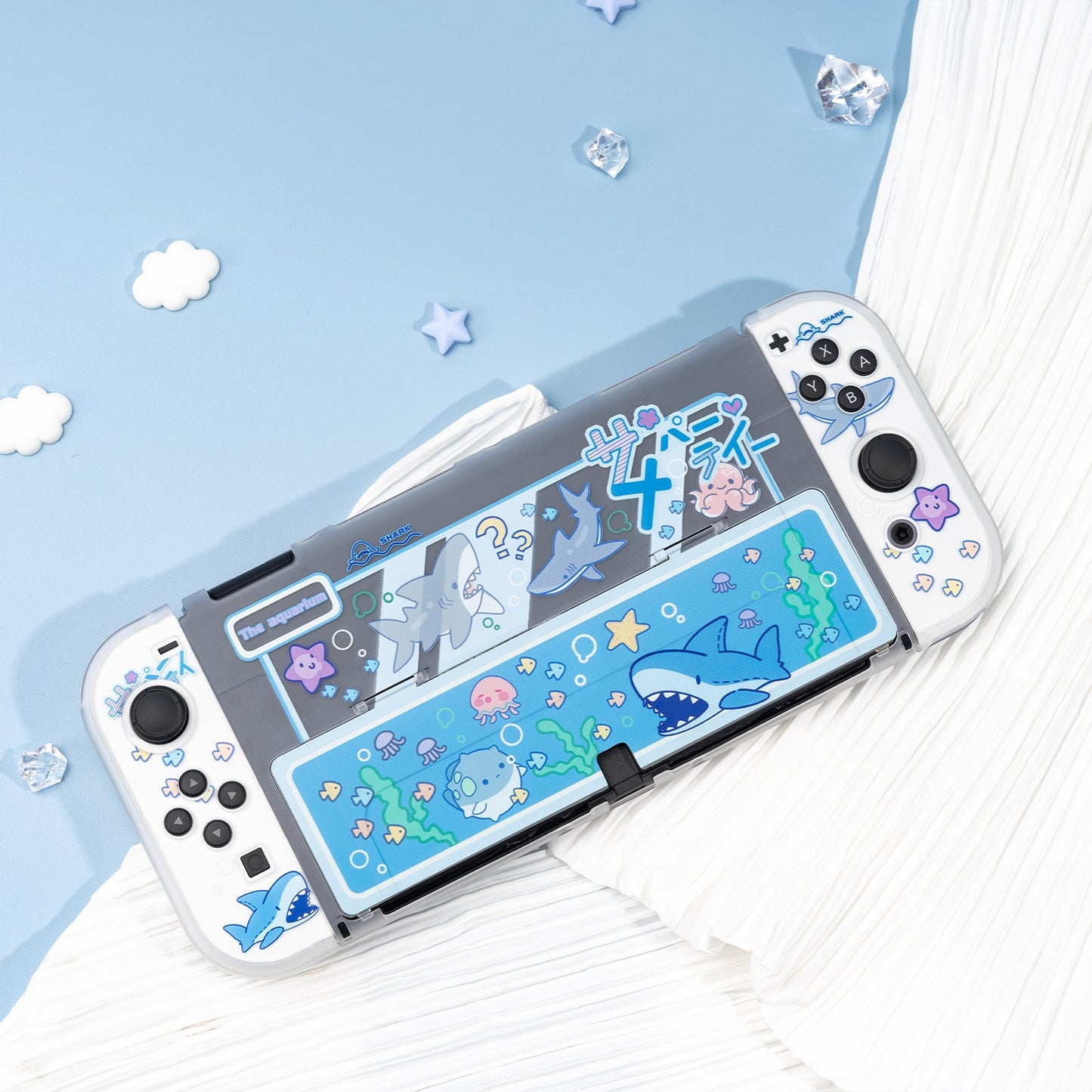 GeekShare Nintendo Switch OLED Case Shark Party Hard Shell Transparent Split Joy-con Protective Cover For Switch OLED Lite Shell