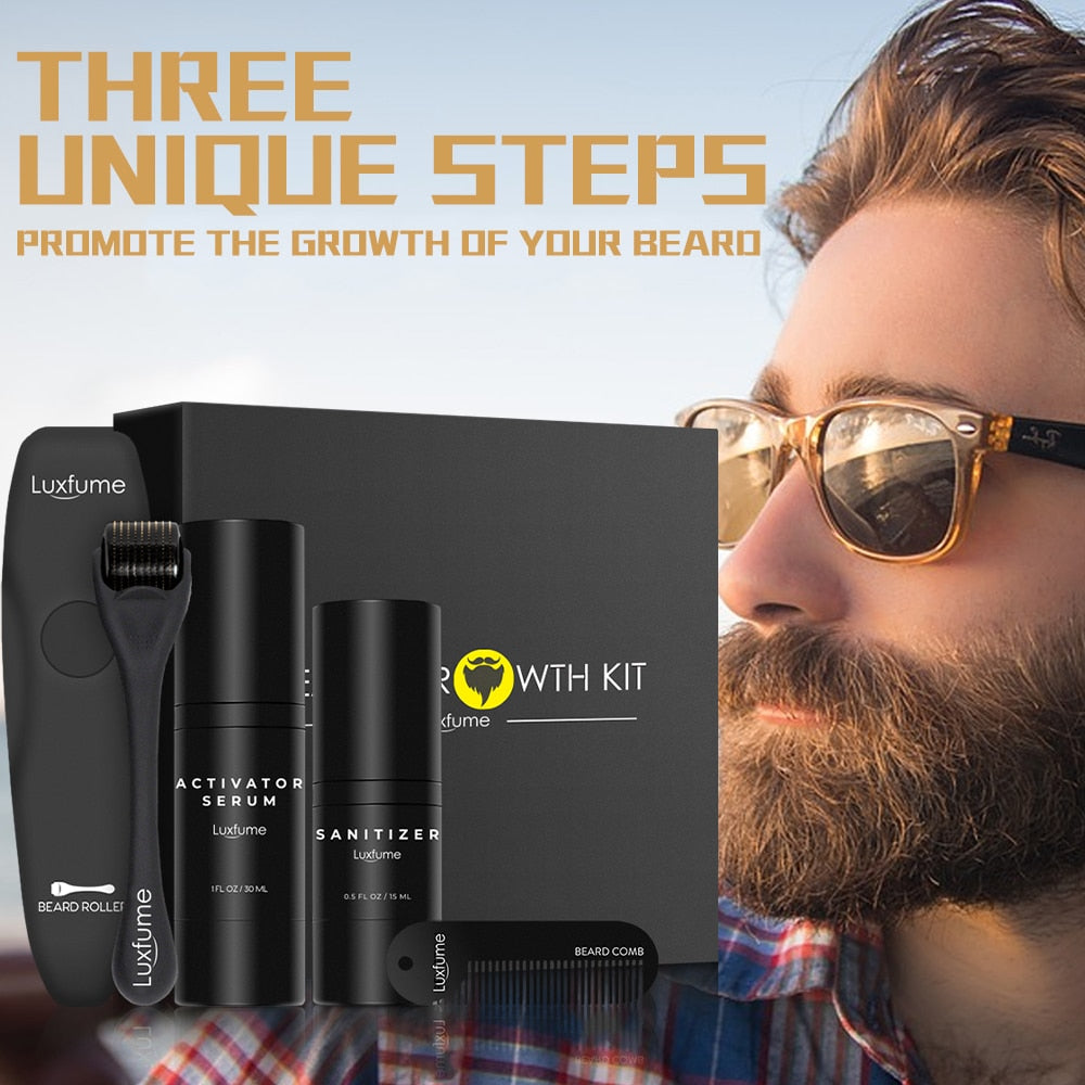 4 Pcs/set Beard Growth Kit Facial Hair Beard Rapid Growth and Thickening,Nourishes and Moisturizes beard