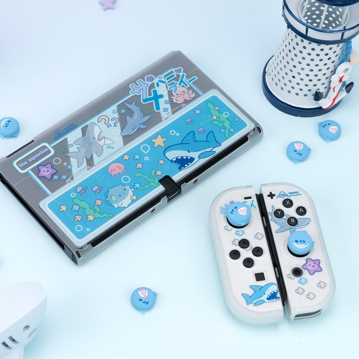 GeekShare Nintendo Switch OLED Case Shark Party Hard Shell Transparent Split Joy-con Protective Cover For Switch OLED Lite Shell