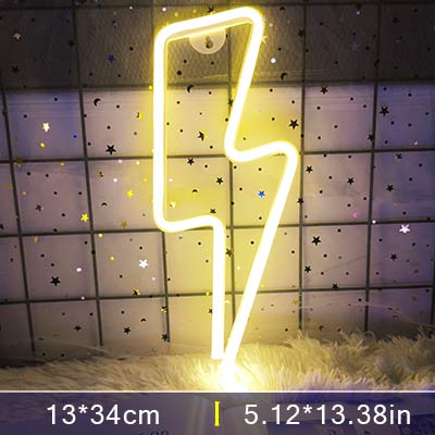 LED Home Neon Lightning Shaped Sign Neon Fulmination Light USB Decorative Light Wall Decor for Kids Baby Room Wedding Party