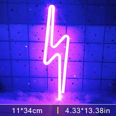 LED Home Neon Lightning Shaped Sign Neon Fulmination Light USB Decorative Light Wall Decor for Kids Baby Room Wedding Party