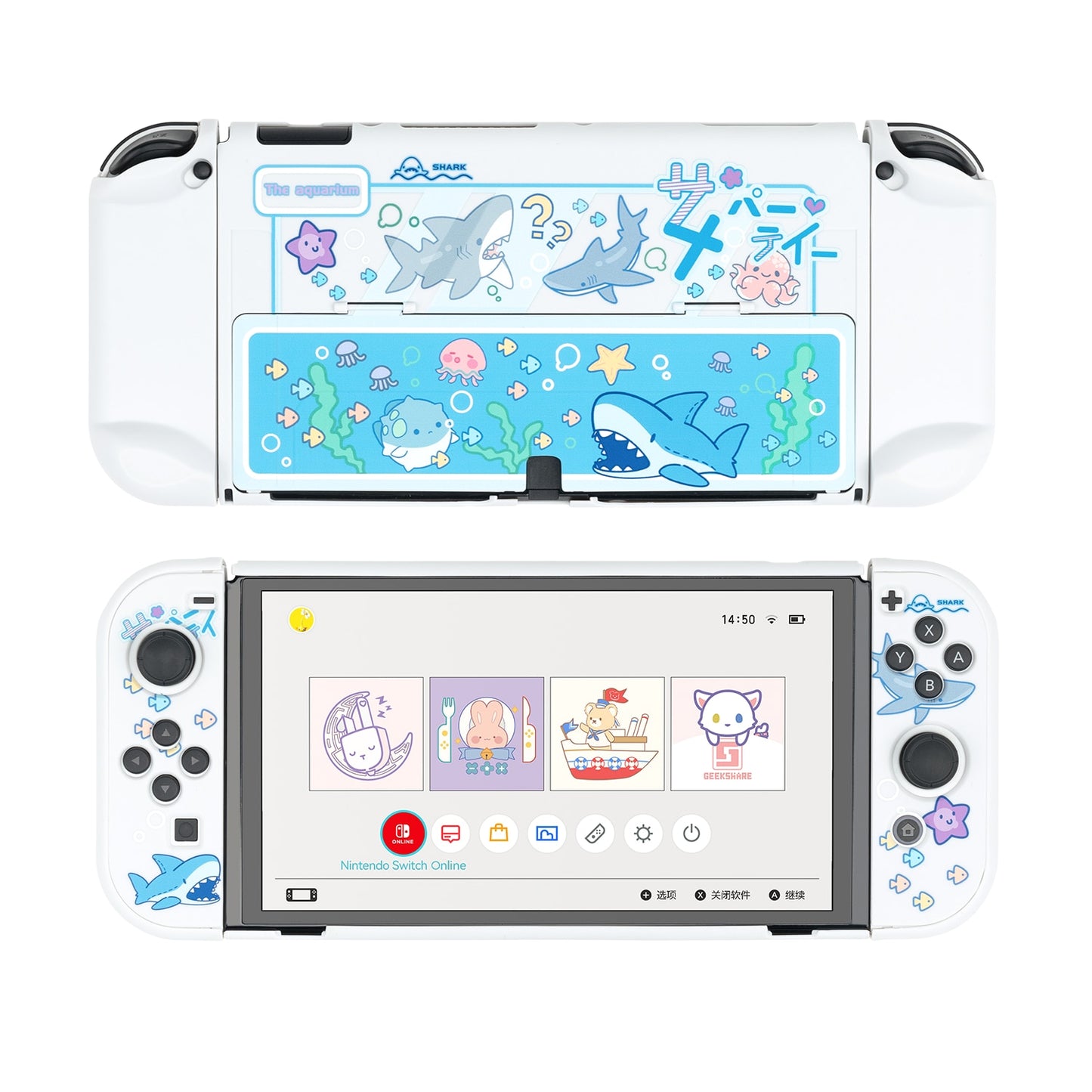 GeekShare Nintendo Switch OLED Case Shark Party Hard Shell Transparent Split Joy-con Protective Cover For Switch OLED Lite Shell