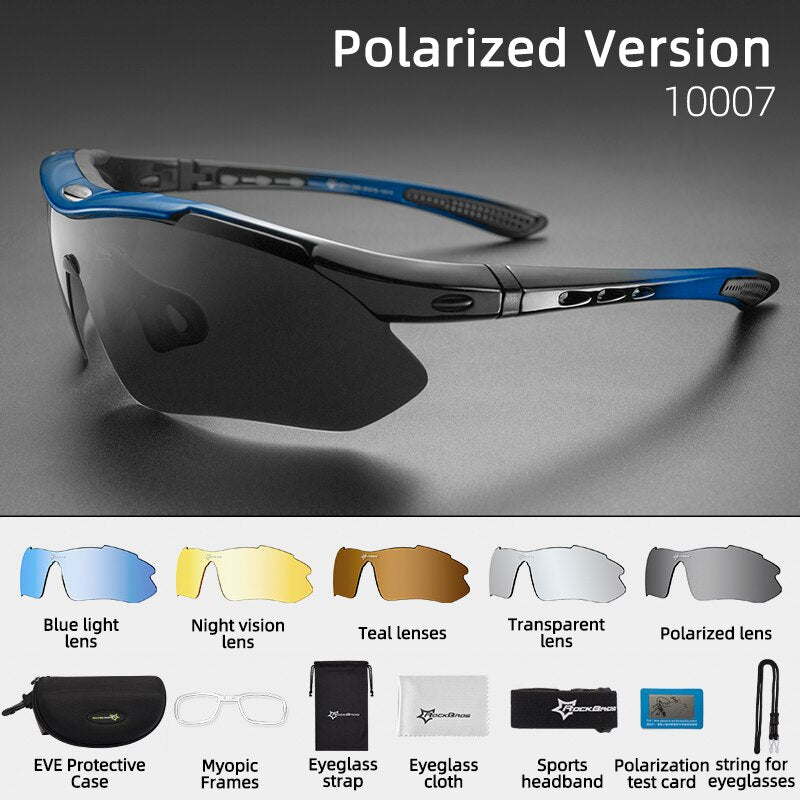 ROCKBROS Polarized Sports Men Sunglasses Road Cycling Glasses Mountain Bike Bicycle Riding Protection Goggles Eyewear 5 Lens