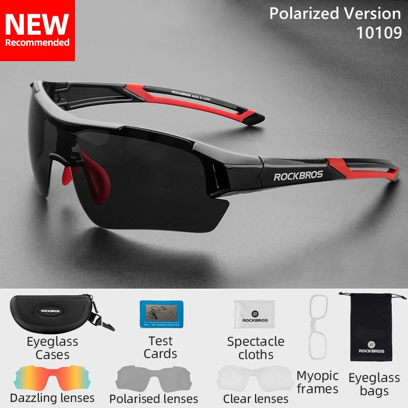 ROCKBROS Polarized Sports Men Sunglasses Road Cycling Glasses Mountain Bike Bicycle Riding Protection Goggles Eyewear 5 Lens