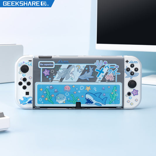 GeekShare Nintendo Switch OLED Case Shark Party Hard Shell Transparent Split Joy-con Protective Cover For Switch OLED Lite Shell